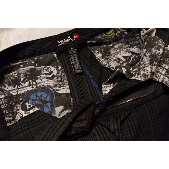 Quiksilver Men's Casual Shorts 31 Gray Plaid Flat Flat Front Measures 32" - Picture 4 of 5